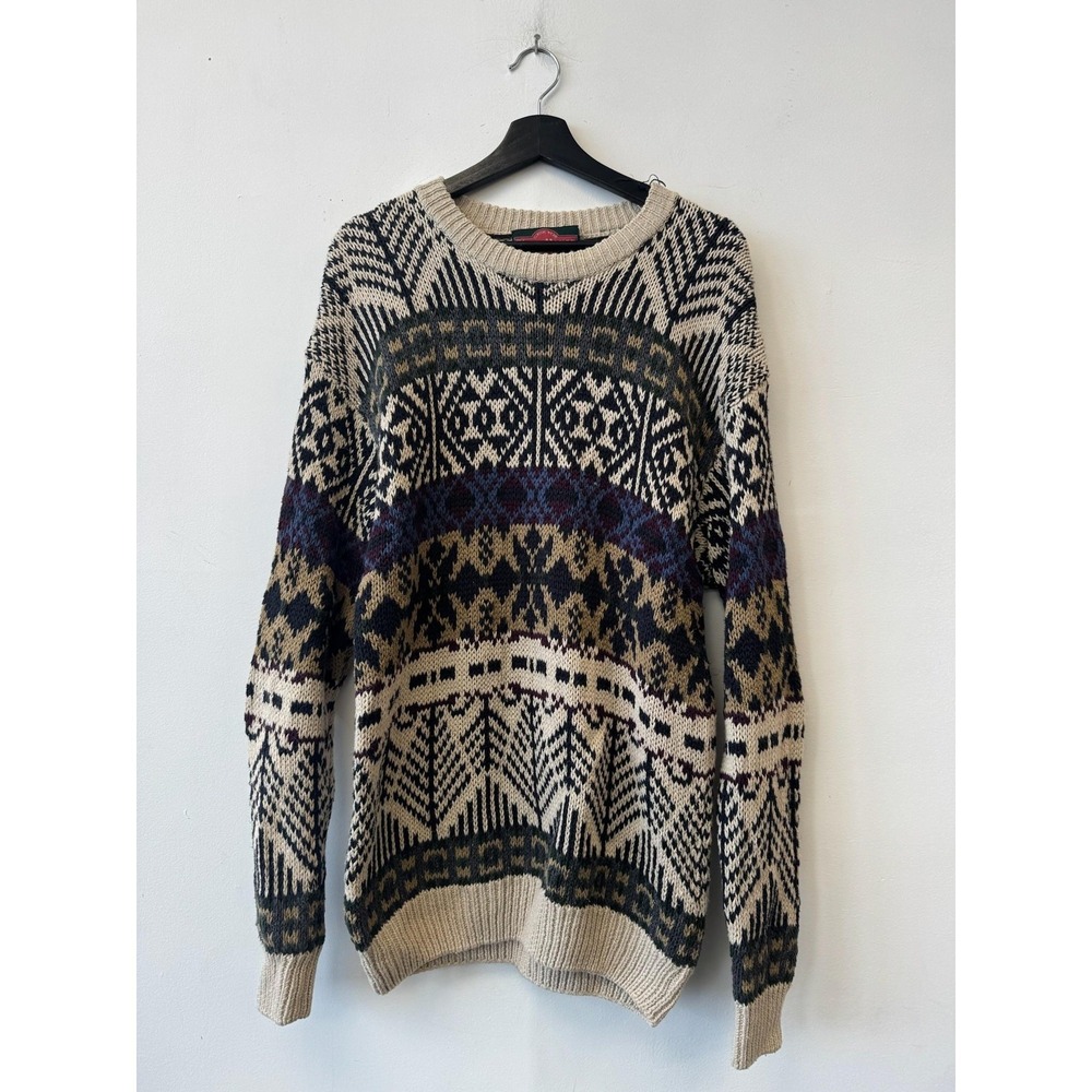 Vintage Stone Haven Sweater Mens MT Cream Fair Isle Chunky Knit Geometric 90s